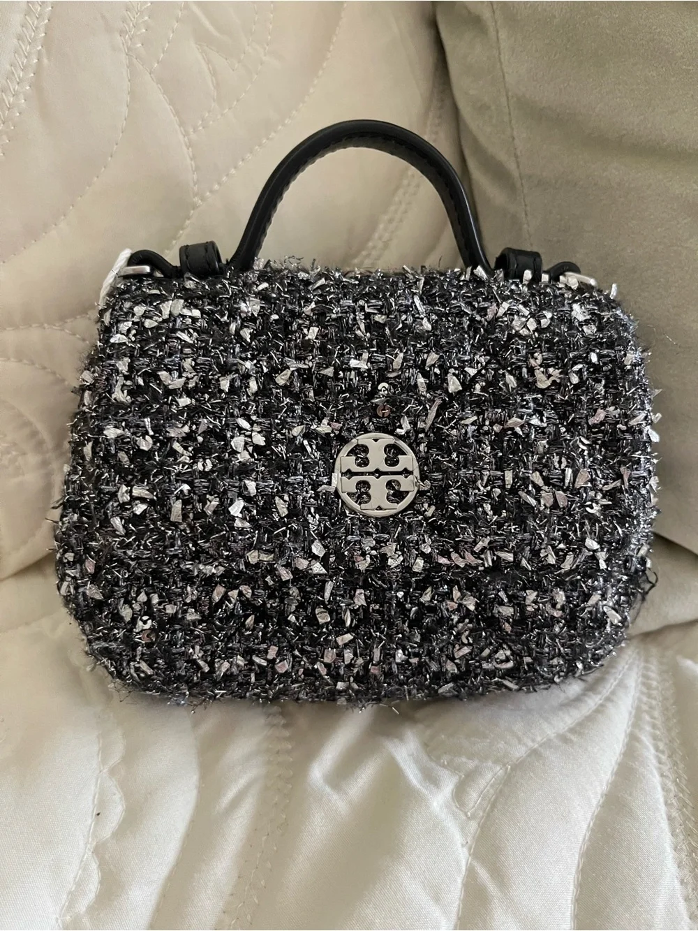 Tory Burch Black & Silver Tweed Mini Satchel